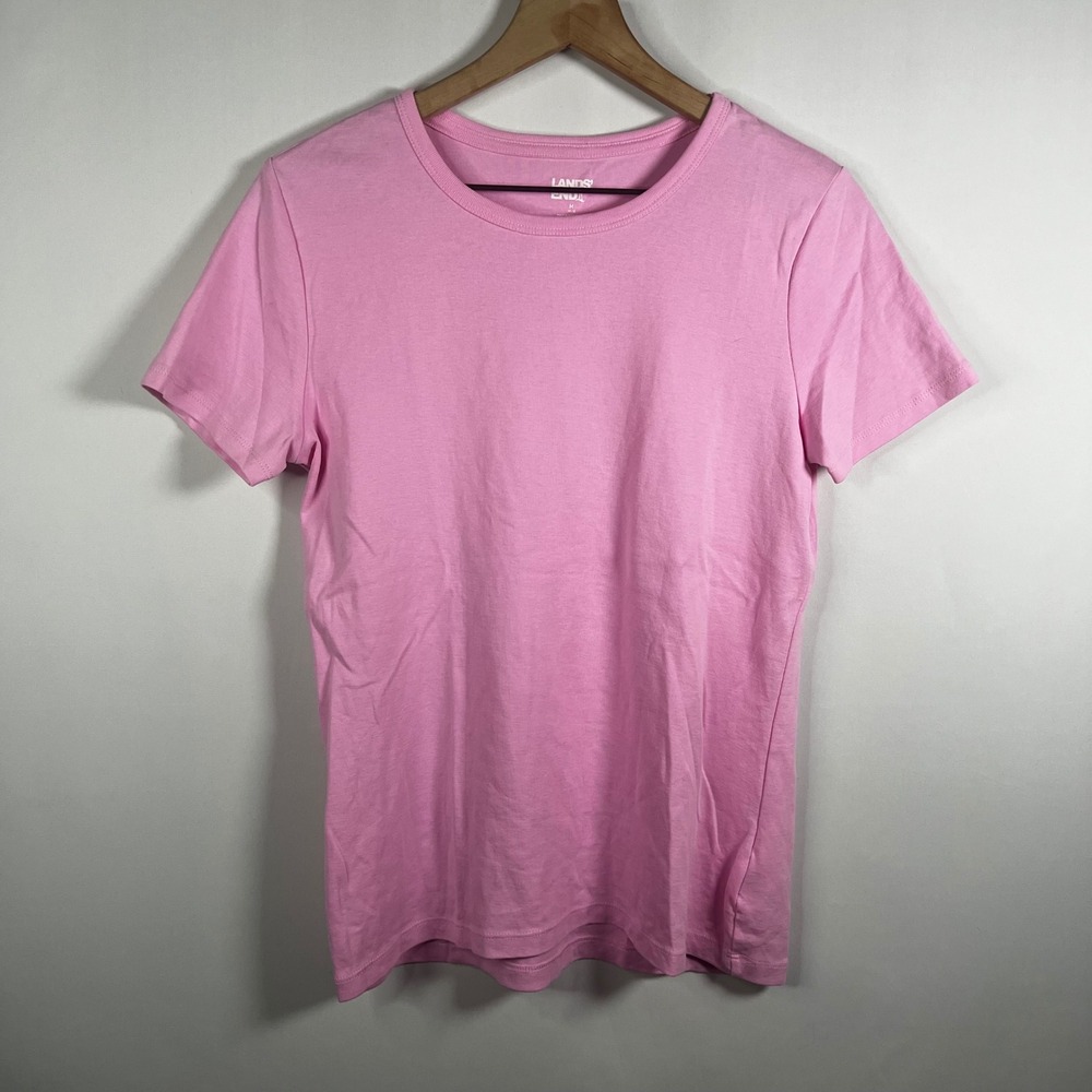 Lands' End Top Women Medium 10-12 Light Pink Cotton Crewneck Short Sleeve‎ Shirt